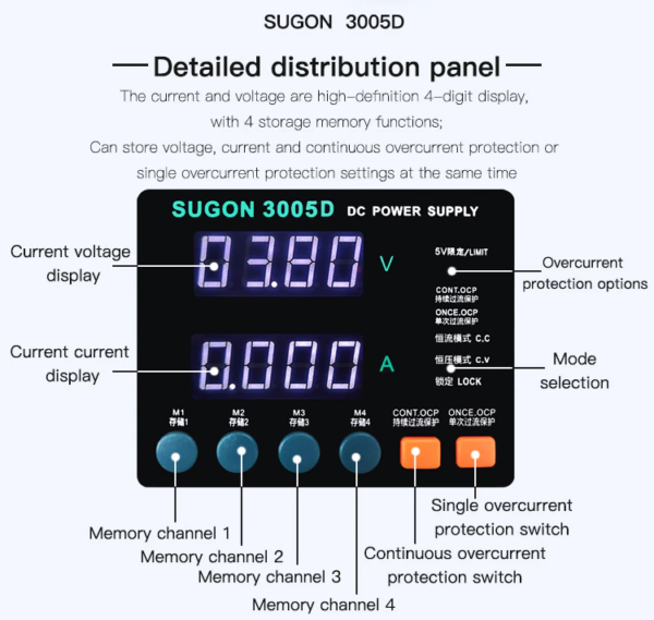 Sugon 3005D Adjustable Digital DC Power Supply With Short Killer With Memory Option ( 30V~5A )