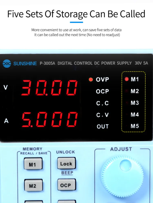 SUNSHINE P-3005A 30V 5A DC Laboratory Power Supply Digital Programmable Adjustable Voltage Regulator Switching Stabilizer Power Supply
