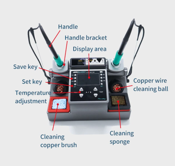 Aifen-a902 Intelligent Double Welding Station with C210/C115 C245 Electric Soldering Iron Station