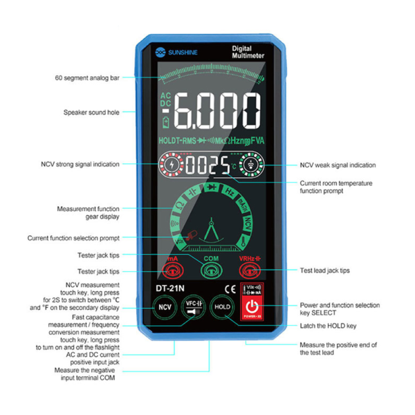 Sunshine DT-21N Multimeter Digital Touch Screen AC DC Voltage Tester