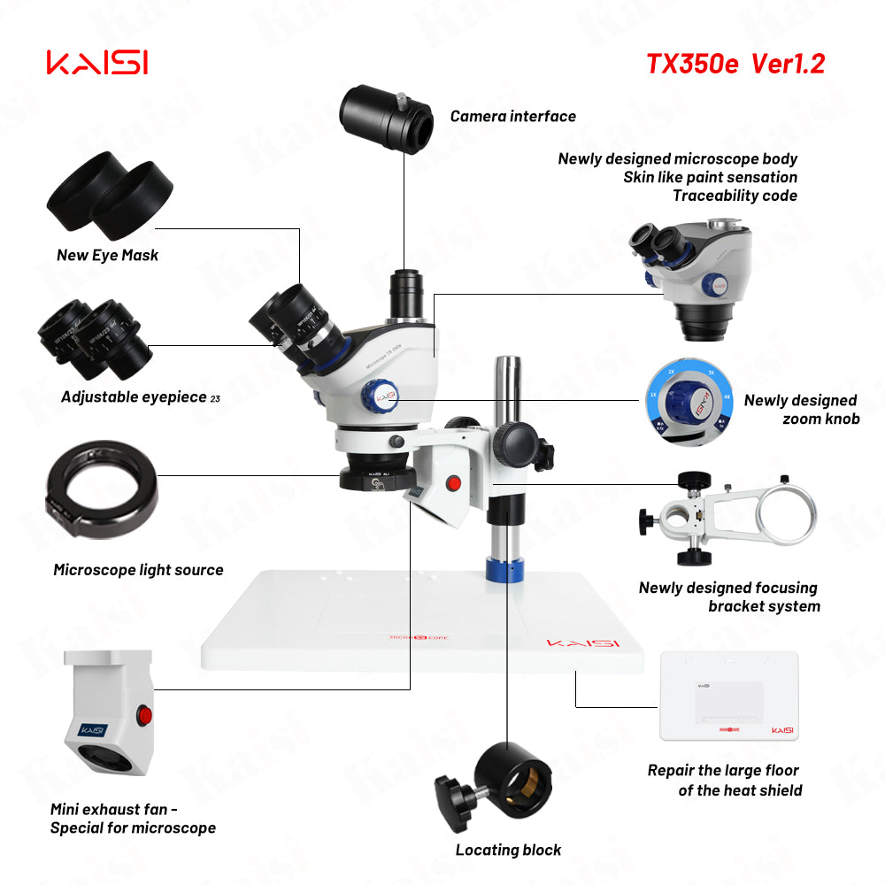 Kaisi Tx-350e V1.2 Trinocular Stereo Microscope