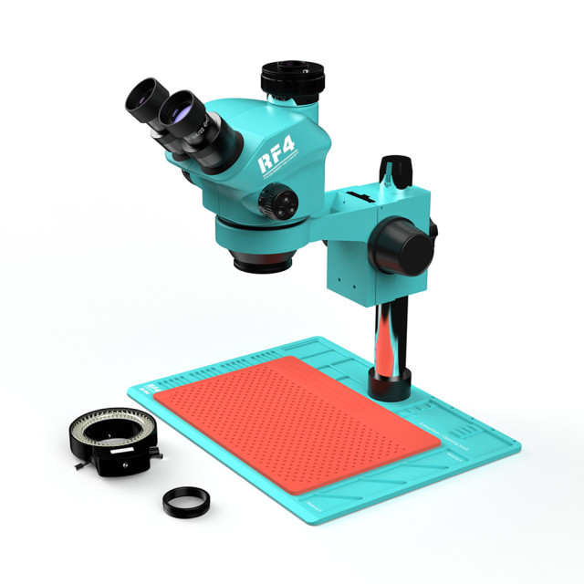 RF4 RF7050-P04 Base (3D Continuous Zoom) 7X~50X Trinocular Stereo Microscope With Camera Option & 0.5X CTV Lens With LED Adjustable Light Exclusive Quality
