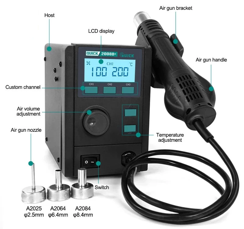 Quick 2008d+ Hot Air Desoldering Station Intelligent Lcd Digital Hot Air Gun - Image 2