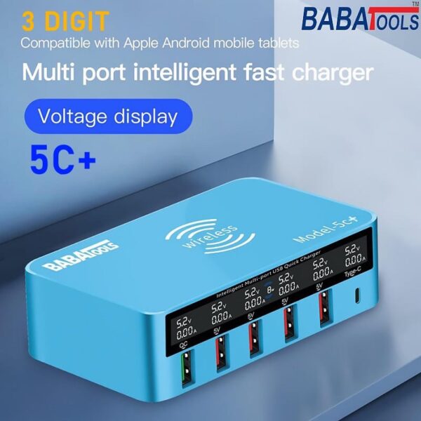 Baba Tools Model 5C Plus Wireless Smart Led 3 Digit USB HUB Fast Charge With Type C Support
