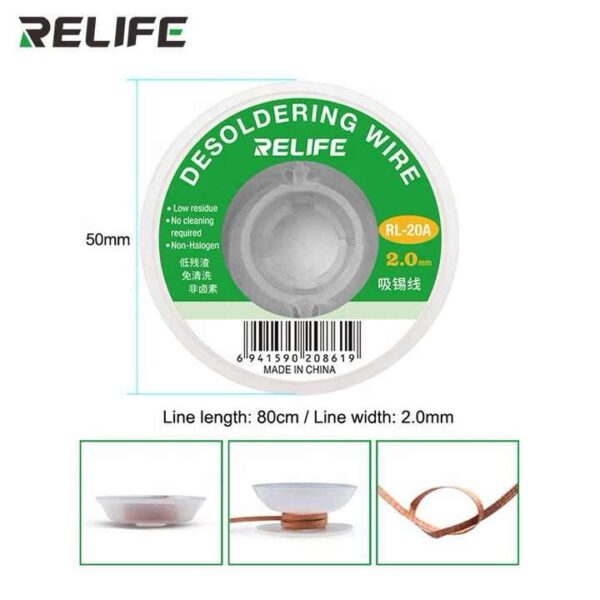 Relife RL-20A 2.0mm Desoldering Wire Less Residue