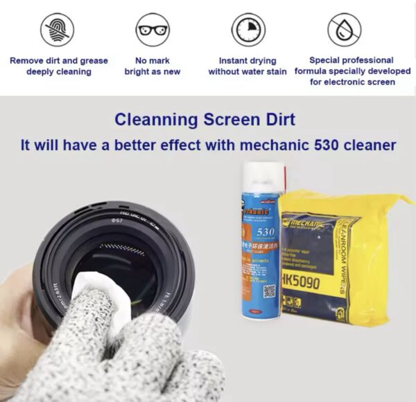 Dust Free Cloth MECHANIC HK5090 4 inch 10/10cm 100pcs/pack Microfiber Wipe Non-dust Fabric cellphone screen Camera lens cleaning
