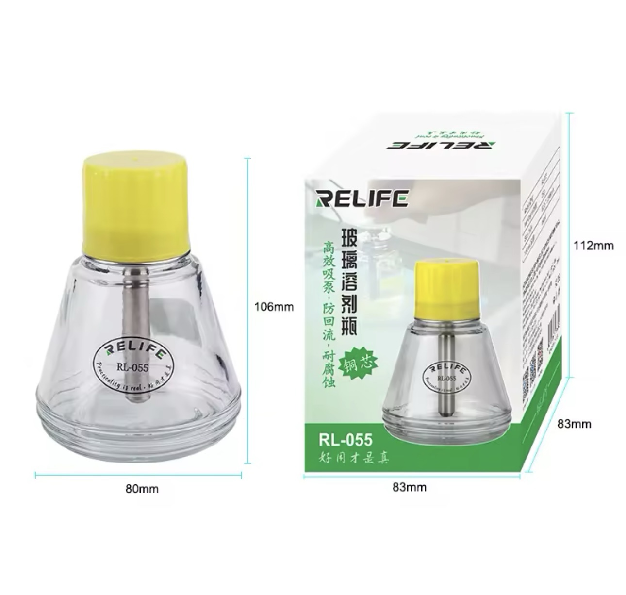 RELIFE RL-055 Press Type Automatic Copper Wick Straw Glass Bottle for Alcohol Clean Water Liquid Container Alcohol Bottle Tool
