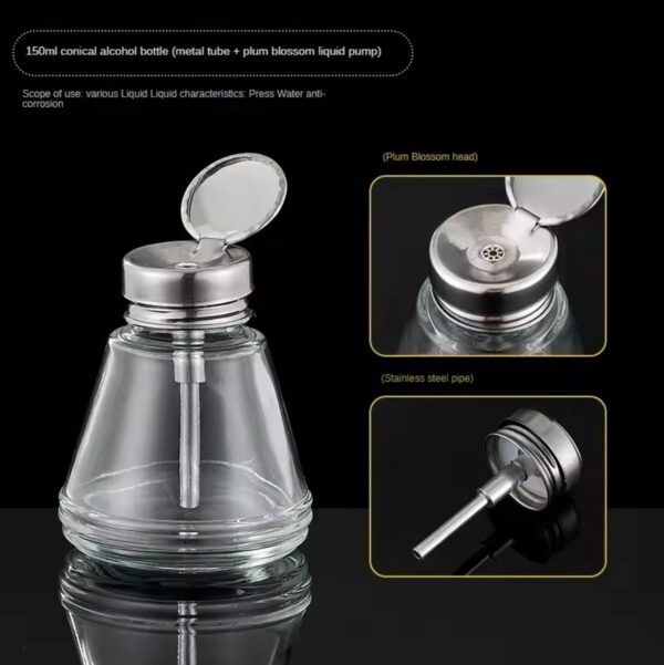 Glass alcohol bottle 180ml industrial mobile phone repair press-type copper core washing board water bottle, anti-static