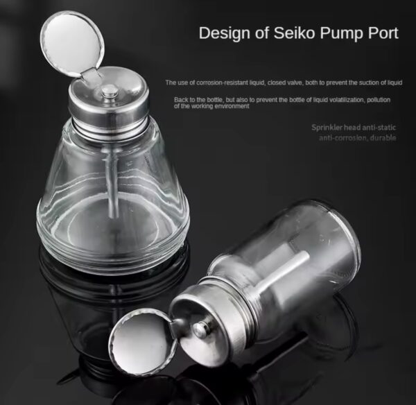 Glass alcohol bottle 180ml industrial mobile phone repair press-type copper core washing board water bottle, anti-static
