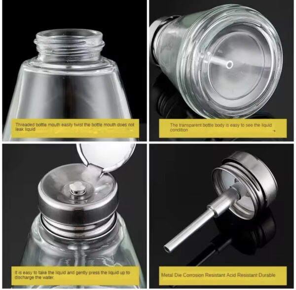 Glass alcohol bottle 180ml industrial mobile phone repair press-type copper core washing board water bottle, anti-static