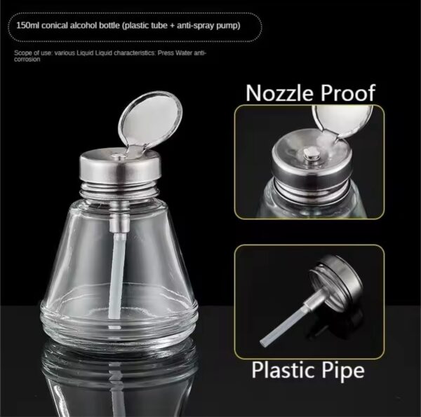 Glass alcohol bottle 180ml industrial mobile phone repair press-type copper core washing board water bottle, anti-static