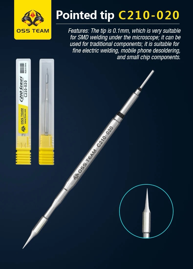 OSS TEAM C210-020 STRAIT Soldering Iron Tip Rapid Heating Core Compatible for JBC T210 T26D Welding Table Handle