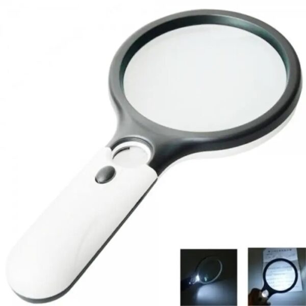 3X 45X Optical Magnifying Glass With LED Lights Handheld Backlit Magnifier Built-In 3 Light