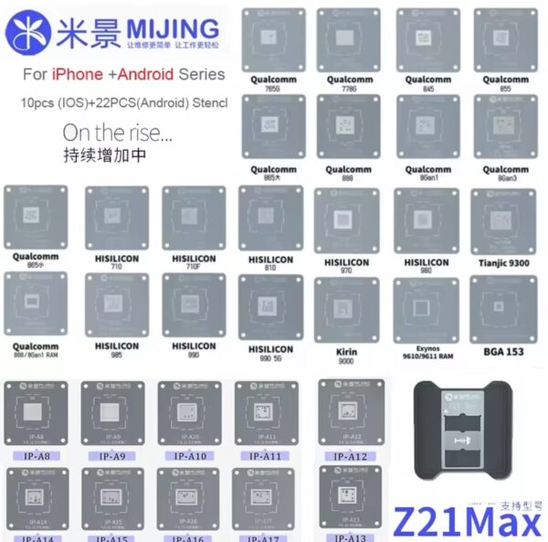 Mijing Z21 MAX A8~A17 CPU Reballing Stencil Platform For iPhone 6-15Pro MAX  Android Phone IC Chip Planting Tin Template Fixture
