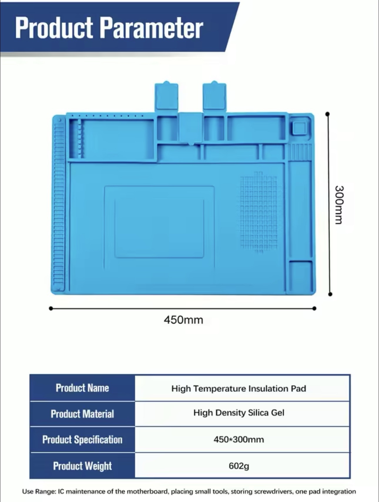 Blue Big 450x300mm Electronics Repair Insulation Silicon Pad Repair Work Mat BGA Heat-Resistant Soldering Station Desk Platform