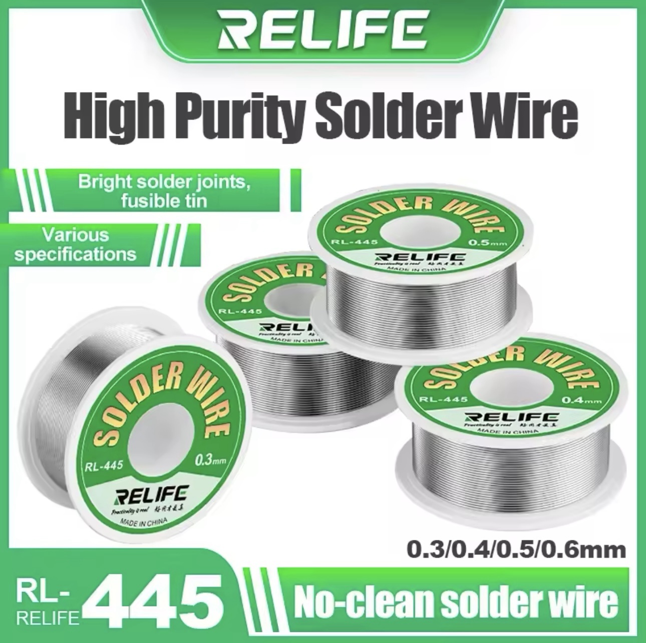 RELIFE RL-445 0.4mm High Purity Solder Wire Rosin Core Tin Wire Various Electronic Soldering Welding Weights 25g