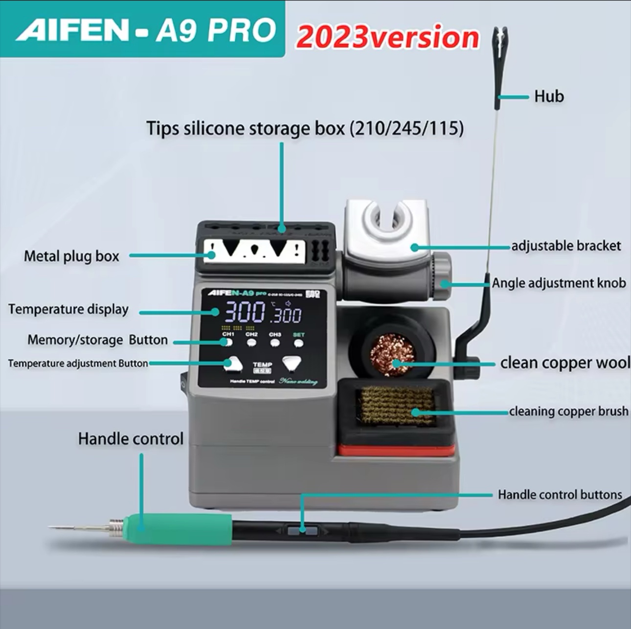 AIFEN A9pro Soldering Station Compatible 210/245/115 Handle Control Temperature With 3 Tips - Image 2