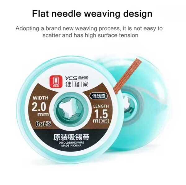 YCS 2mm 2015 Desoldering Braid Solder Remover Wick BGA Soldering Wire Tin Lead Cord Flux Absorption Line Braid Tape 1.5M tools
