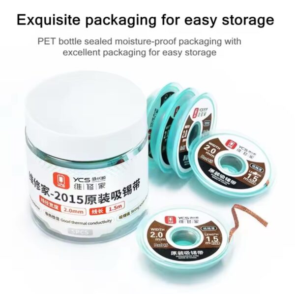 YCS 2mm 2015 Desoldering Braid Solder Remover Wick BGA Soldering Wire Tin Lead Cord Flux Absorption Line Braid Tape 1.5M tools