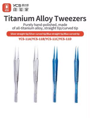 YCS-11D Blue Titanium Alloy  Bend Curved Tweezers for Mobile Phone Repair