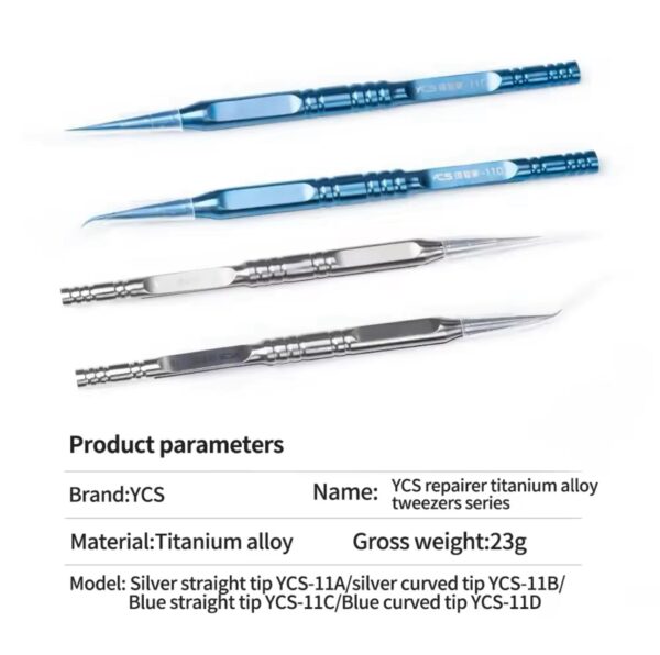 YCS-11C Blue Titanium Alloy Strait Pointed Tweezers for Mobile Phone Repair