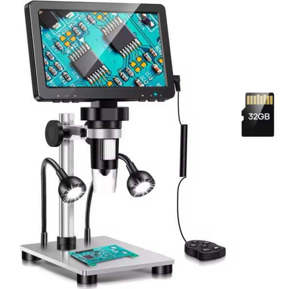 12MP HD Digital Microscope 7inch Screen 1200X Zoom Electronic Microscopes Camera Magnifier for Soldering And Phone Inspection