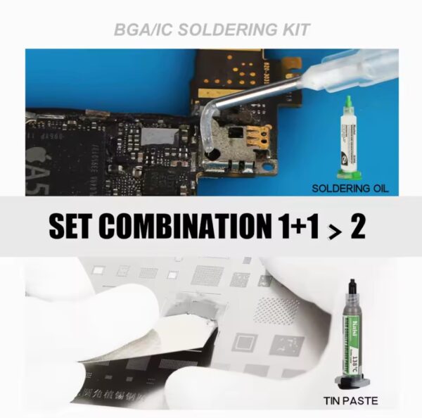 Kaisi 2 in 1 Soldering Flux Kit Tin Paste Solder Oil Kit Syringe Liquid Flux Melting Point 183°C Repair Stencil Tools