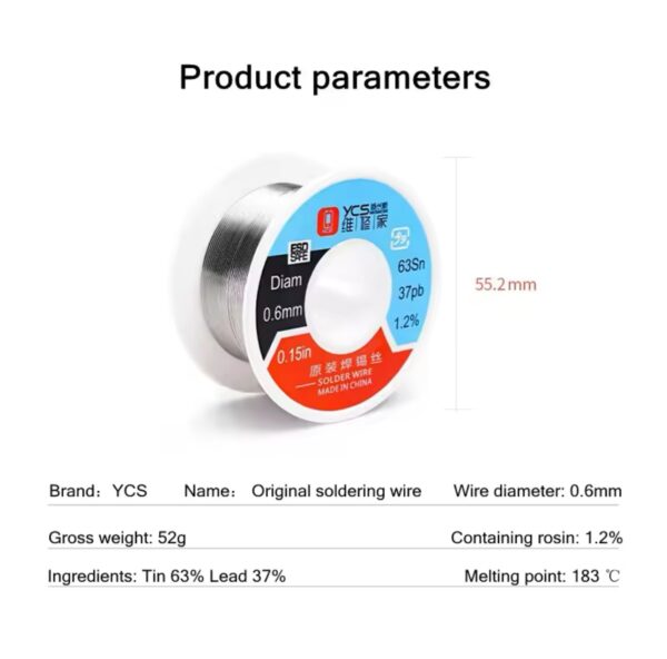 YCS 0.6mm Solder Wire No-clean BGA Soldering Wire High Purity Tin Wire 50g for Mobile Phone Motherboard Welding Equipment Tools