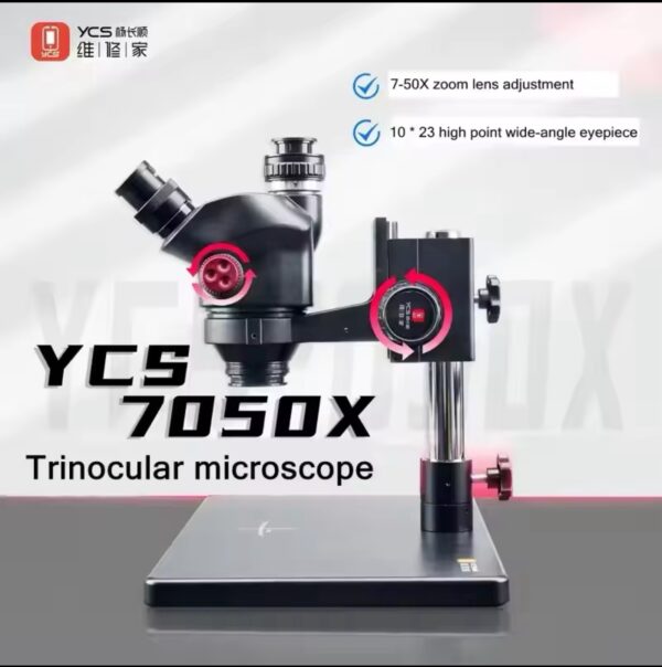 YCS 7050X Trinocular Stereo Microscope Industrial Grade Continuous 7-50X Zoom for Phone PCB BGA Repair Precision Work Tools