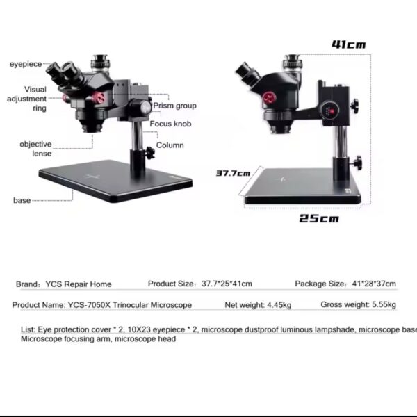 YCS 7050X Trinocular Stereo Microscope Industrial Grade Continuous 7-50X Zoom for Phone PCB BGA Repair Precision Work Tools