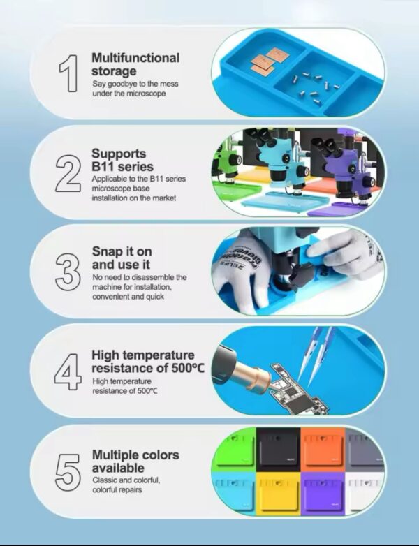 RELIFE RL-004M-B11 Grey Color Base Microscope Silicone Pad High Temperature Resistance 500℃ Anti-static For Phone Motheboard Repair