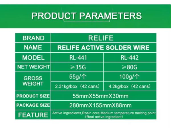 RELIFE RL-442 Solder Wire 0.4mm  Medium Temperature Low Melting Point Soldering led 80g