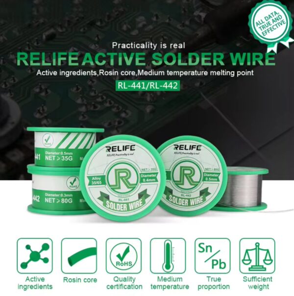 RELIFE RL-442 Solder Wire 0.4mm  Medium Temperature Low Melting Point Soldering led 80g