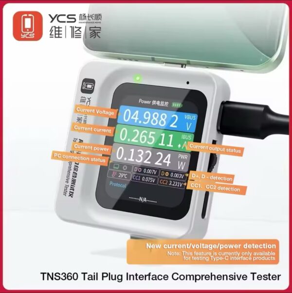 YCS TNS360 mobile phone tail plug detector Support Lightning and Type-C interface devices for IPhone HUAWEI Samsung