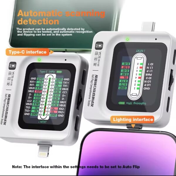 YCS TNS360 mobile phone tail plug detector Support Lightning and Type-C interface devices for IPhone HUAWEI Samsung