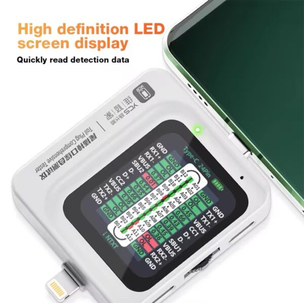 YCS TNS360 mobile phone tail plug detector Support Lightning and Type-C interface devices for IPhone HUAWEI Samsung