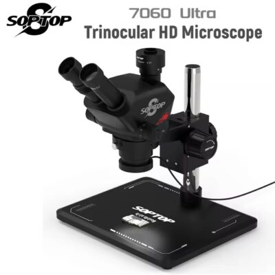 SOPTOP 7060 Ultra Trinocular HD Microscope 7-60X with LED Lights Continuous Zoom Stereo Microscope