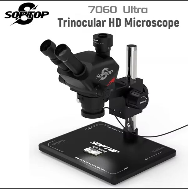 SOPTOP 7060 Ultra Trinocular HD Microscope 7 60X with LED Lights Continuous Zoom Stereo Microscope