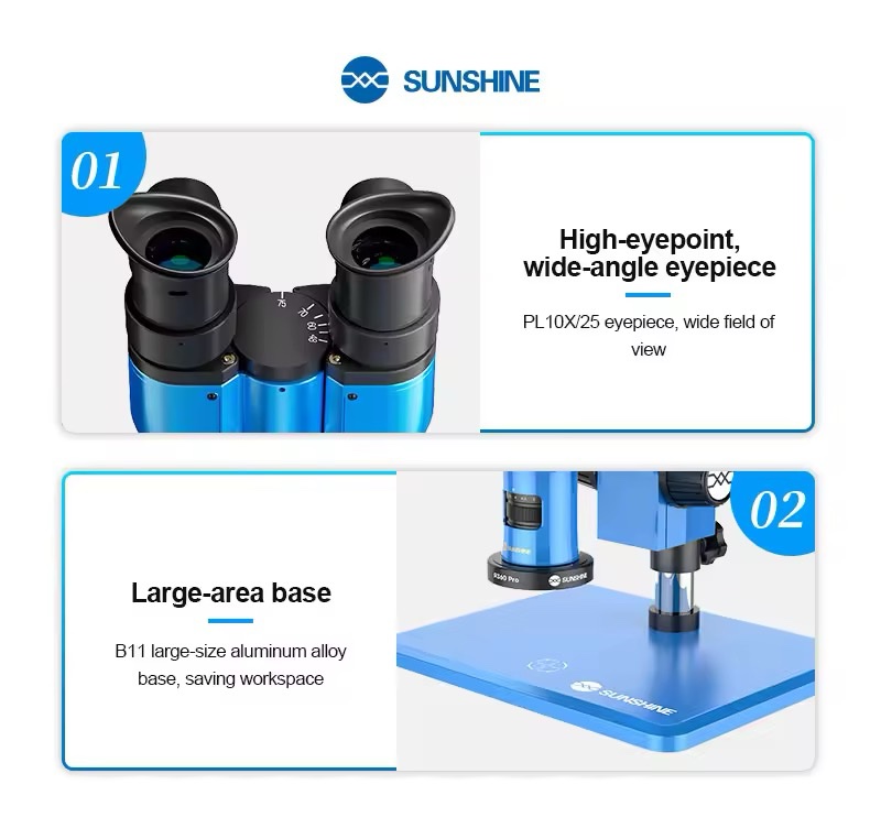 Sunshine R360 Pro Trinocular Microscope Foldable Rotating Design 7-45X ...
