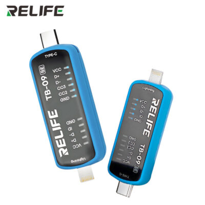 RELIFE TB-09 SE Charging Port Tester for Mobile Phone Repair Dual Plug Lightning and Type C Interface Fast Fault Detection Tool