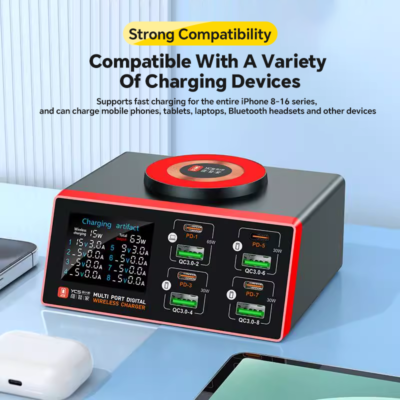 YCS S500 S550 S600 Magnetic Wireless Charging for Mobile Phone Laptop Fast Charger Multi 8Port USB Charger Station