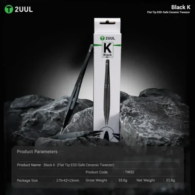 2UUL TW32 Precision Ceramic Tweezer for Mobile Phone CPU IC PCB Repair Clamping Flat Tips Exact Grips Glue Removal Tweezers