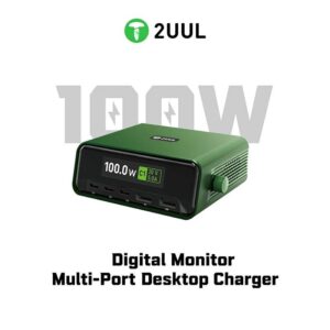 2UUL PC12 Digital Monitor 100W Multi-Port Desktop Charger Station for Mobile Phones Repair Tools Fast Charging